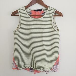 Doe & Rae Mixed Media Striped Floral Tank Top Size Small